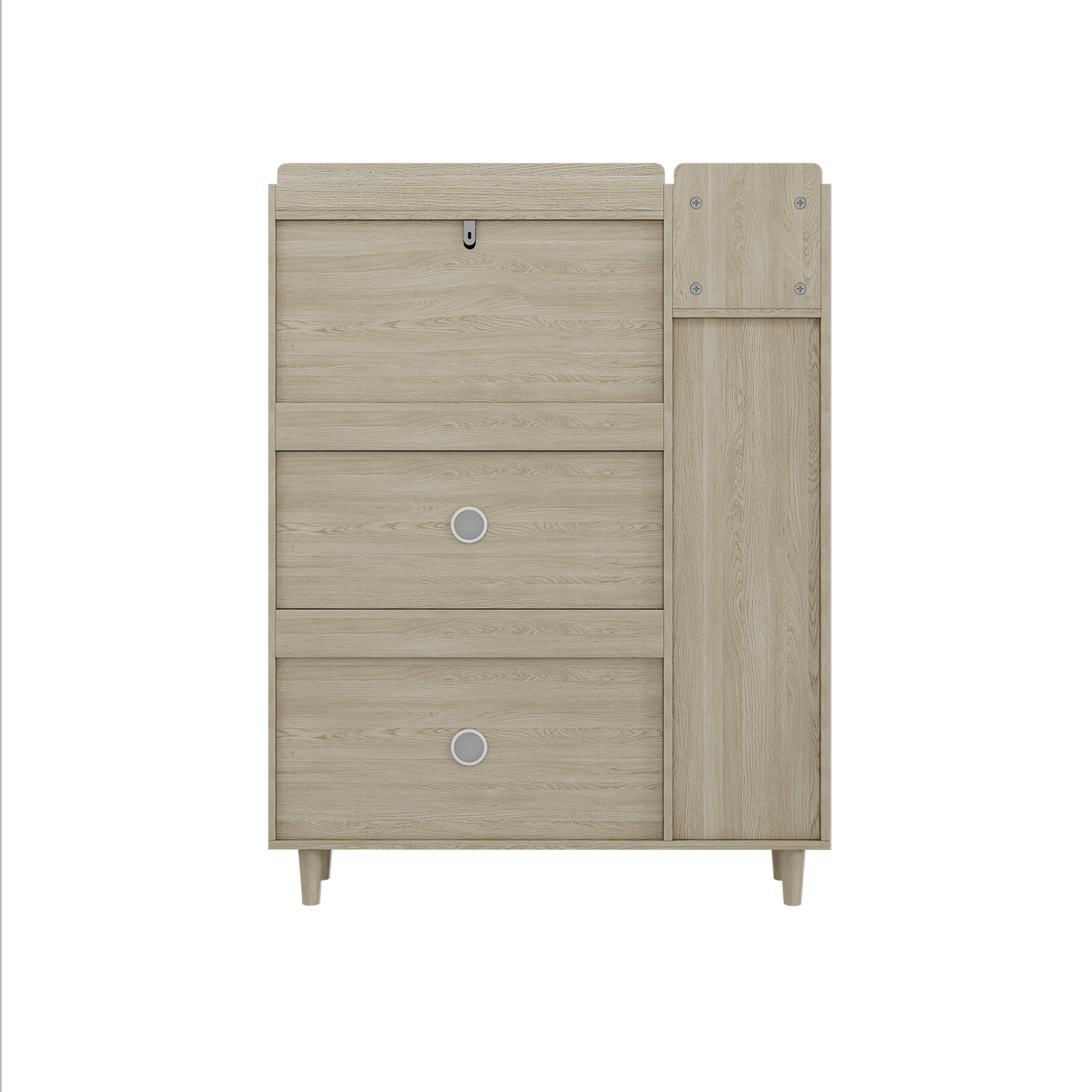 Natural Bohemian style shoe cabinet with 3 rattan flip drawers, 3 square shelves, and 1 storage drawer,  Natural - V.I.P Digital Presence