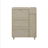 Natural Bohemian style shoe cabinet with 3 rattan flip drawers, 3 square shelves, and 1 storage drawer,  Natural - V.I.P Digital Presence