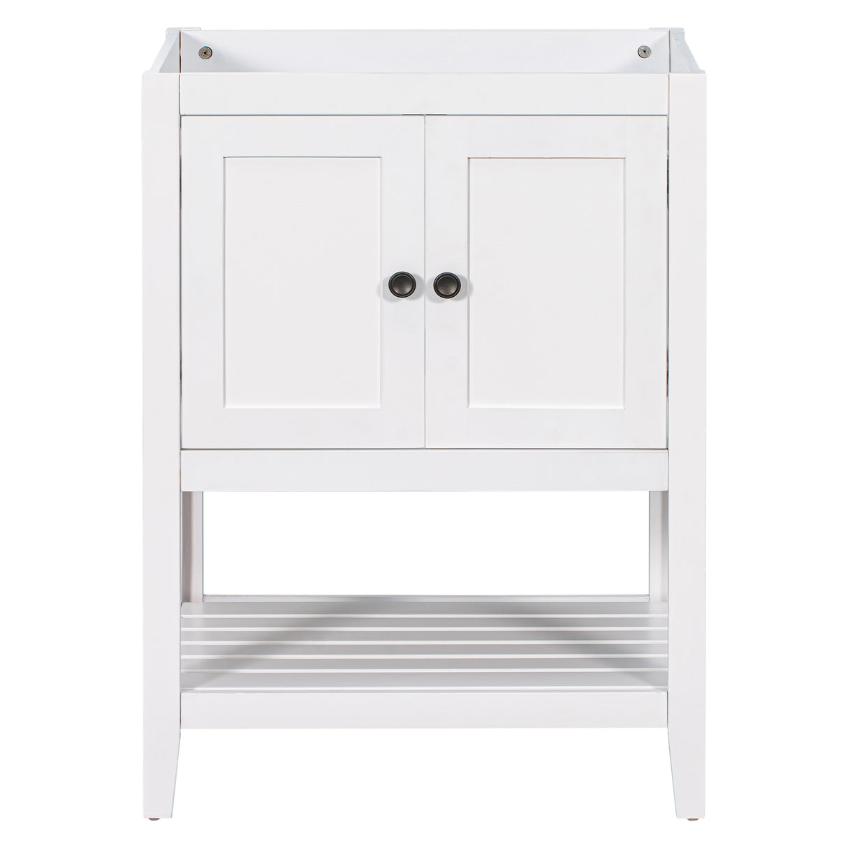 24" Bathroom Vanity Base Only, Soild Wood Frame, Bathroom Storage Cabinet with Doors and Open Shelf, White - V.I.P Digital Presence