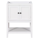 24" Bathroom Vanity Base Only, Soild Wood Frame, Bathroom Storage Cabinet with Doors and Open Shelf, White - V.I.P Digital Presence