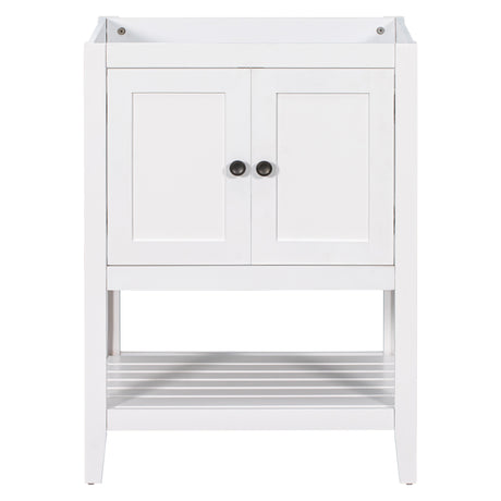 24" Bathroom Vanity Base Only, Soild Wood Frame, Bathroom Storage Cabinet with Doors and Open Shelf, White - V.I.P Digital Presence