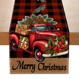 Red car printed table flag Christmas red black checkered linen living room decoration tablecloth - V.I.P Digital Presence