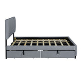 Queen Size Velvet Upholstered Platform Bed with 2 Drawers and 1 Twin XL Trundle- Gray - V.I.P Digital Presence
