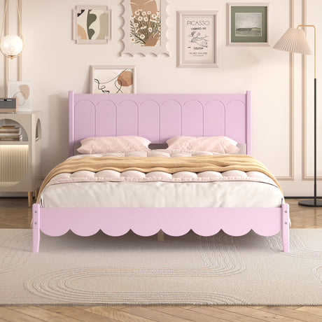 Queen Size Wood Platform Bed Frame, Retro Style Bed with Rectangular Headboard,No Need Box Spring,Pink - V.I.P Digital Presence