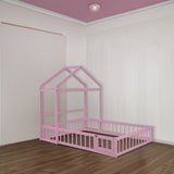 Wooden Full Size Children's Bed with Detachable Headboard and Integrated Clothes Drying Rack, Pink - V.I.P Digital Presence