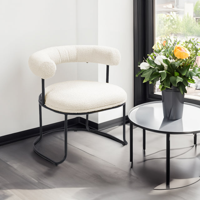 COOLCOOL Boucle dining chair set of two, medieval modern curved backrest chair, round cushion (beige Boucle) - V.I.P Digital Presence