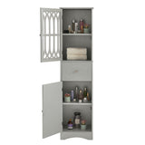 Tall Bathroom Cabinet, Freestanding Storage Cabinet with Drawer and Doors, MDF Board, Acrylic Door, Adjustable Shelf, Grey - V.I.P Digital Presence