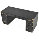 70 inch classic and traditional executive desk with metal trim, writing desk with 2 file drawers, USB ports, and sockets, black - V.I.P Digital Presence