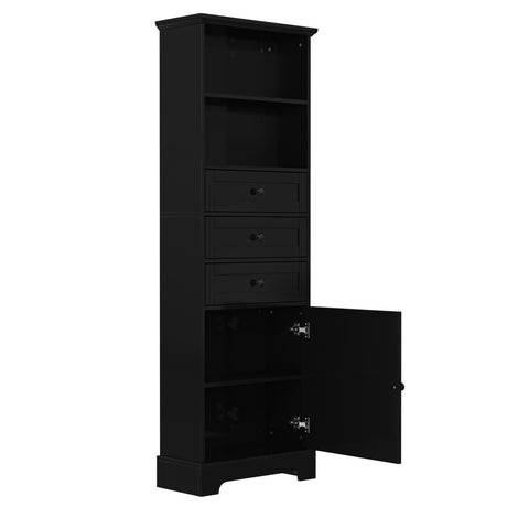 Black high storage cabinet with 3 drawers and adjustable shelves, MDF board painted - V.I.P Digital Presence