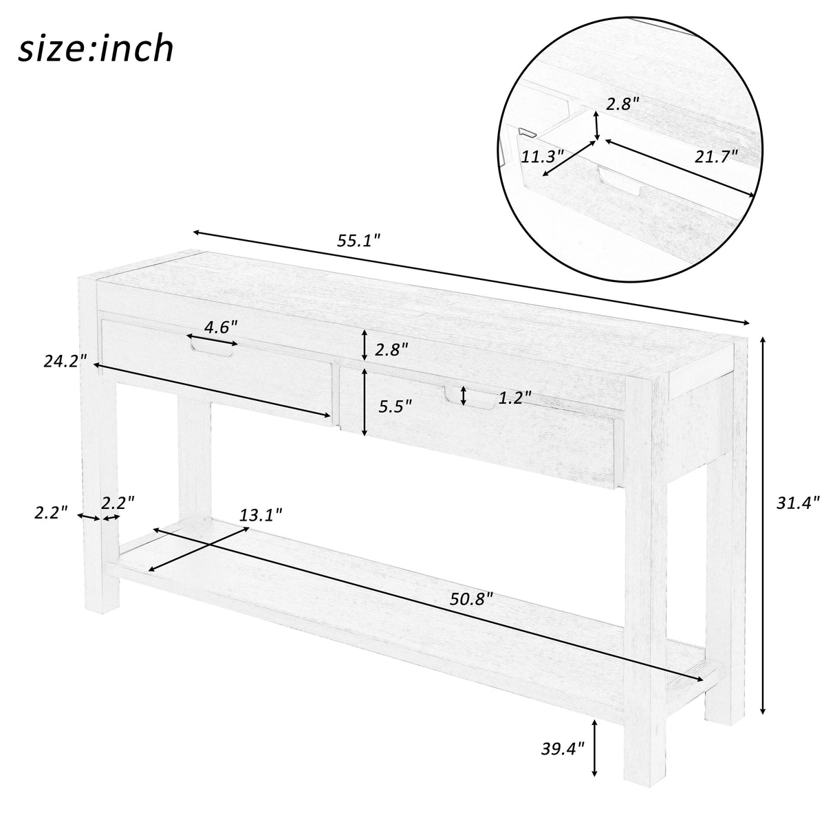 U_STYLE Console Table Entryway Table for Hallway Living Room with 2 Drawers and 1 Shelf - V.I.P Digital Presence