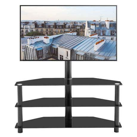 35.4 inch Black Multi-function TV Stand Height Adjustable Bracket Swivel 3-Tier - V.I.P Digital Presence
