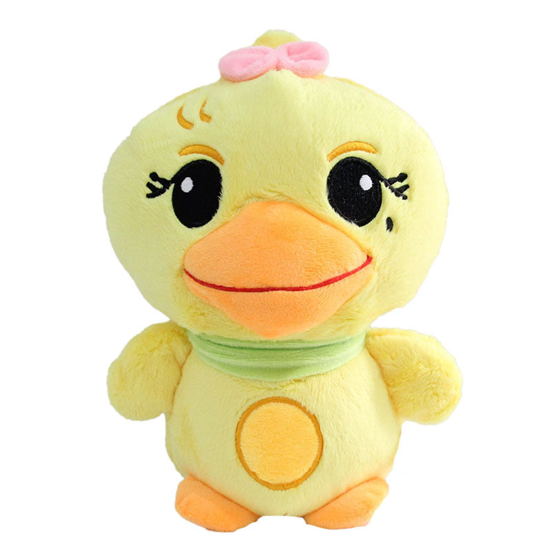 Lindos muñecos de peluche de pato amarillo, oso y conejo morado