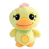 Lindos muñecos de peluche de pato amarillo, oso y conejo morado