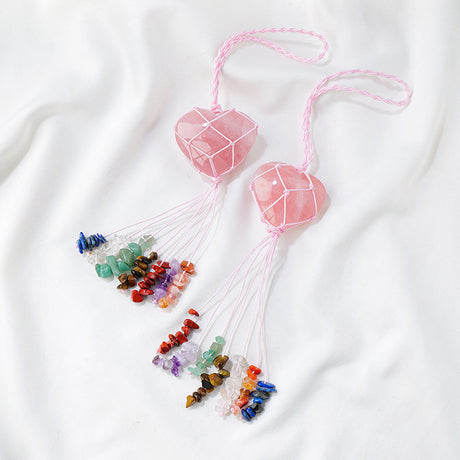 Pink Crystal Love Pendant Pink Crystal Original Stone Heart shaped Peach Heart Colorful Crushed Stone Tassel Pendant - V.I.P Digital Presence