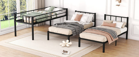 Twin over Twin & Twin Bunk Beds for 3, Twin XL over Twin & Twin Bunk Bed Metal Triple Bunk Bed, Black - V.I.P Digital Presence