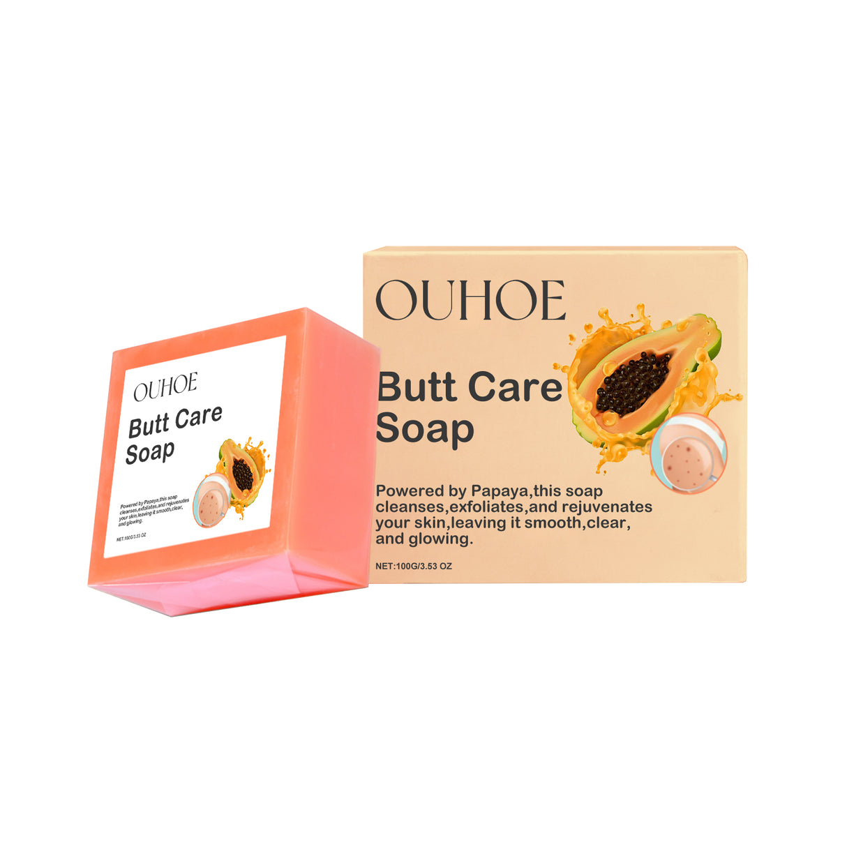 Papaya Butt Care Soap, Firm Buttocks Moisturizing Extract Hand Soap Gentle Care Body Skin