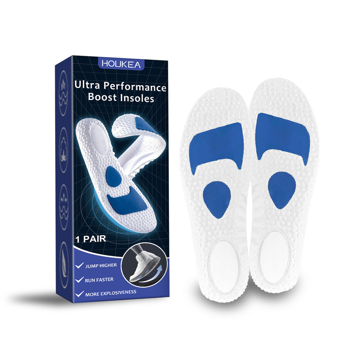 HOUKEA Ultra Performance Boost Insoles, Soft And Comfortable Elastic Insoles For Outdoor Sports Running Wear Resistant Non-Slip Care Insoles