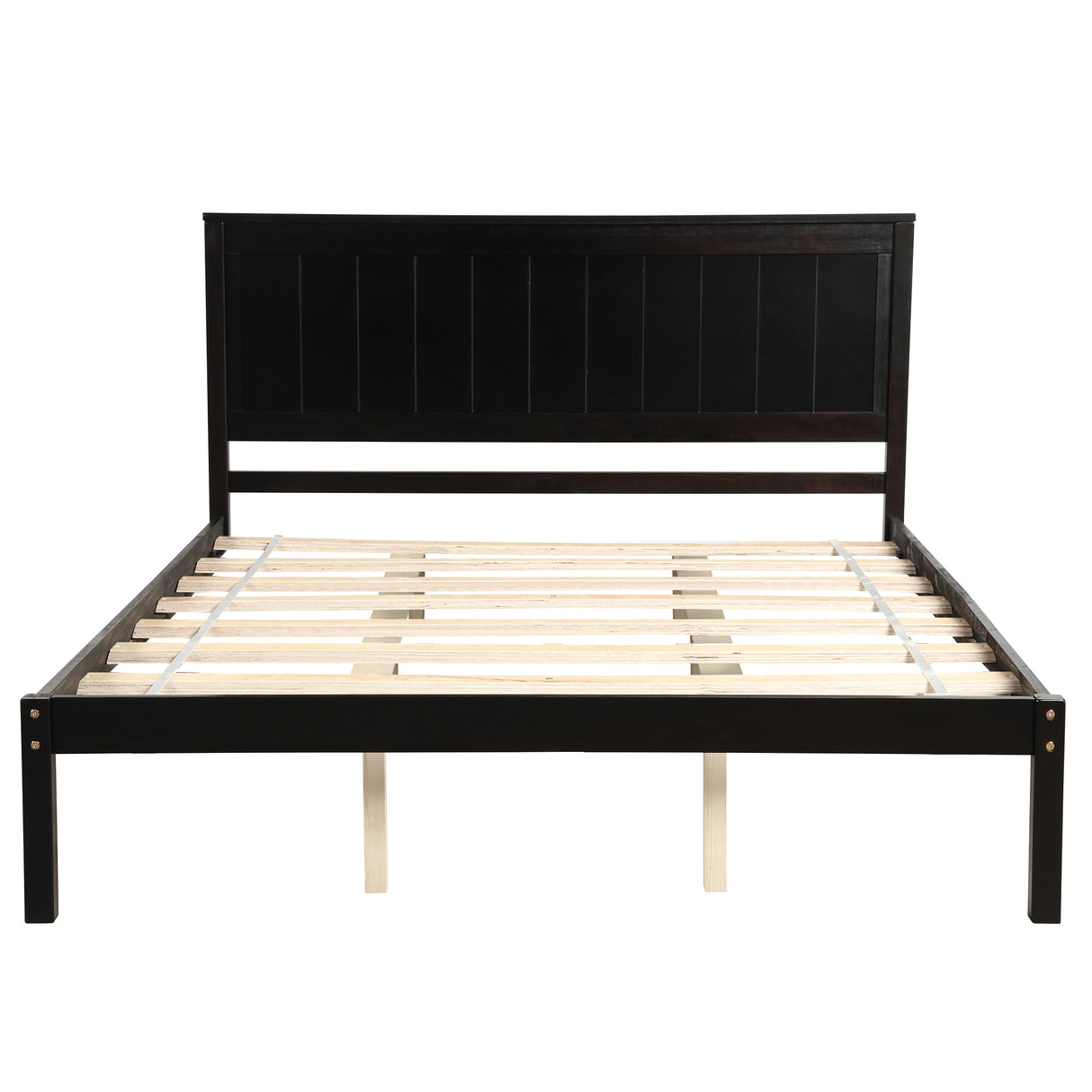 Platform Bed Frame with Headboard, Wood Slat Support  No Box Spring Needed  Queen Espresso