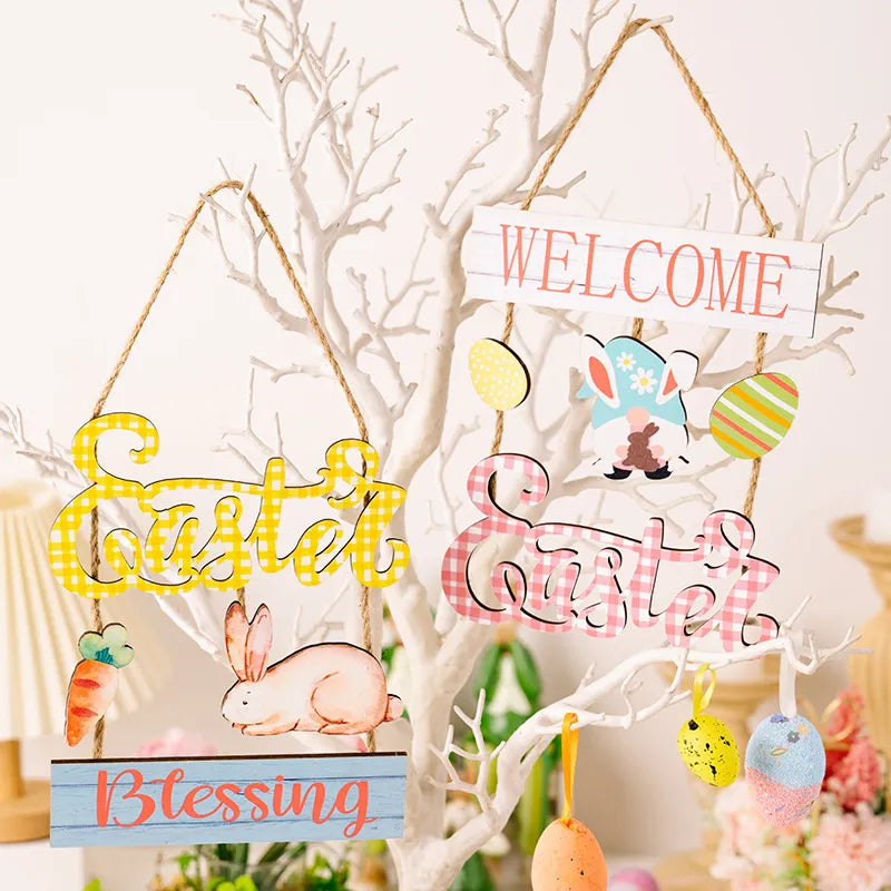 Easter decoration supplies Easter grid letter wooden pendant cartoon Easter egg rabbit pendant - V.I.P Digital Presence
