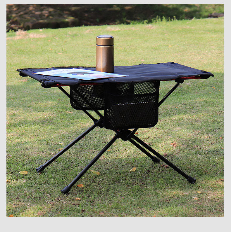 Mesa plegable ultraligera para acampar al aire libre, portátil, para barbacoa, picnic, con agujero para taza y bolsa para teléfono móvil, mesa pequeña