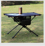 Mesa plegable ultraligera para acampar al aire libre, portátil, para barbacoa, picnic, con agujero para taza y bolsa para teléfono móvil, mesa pequeña
