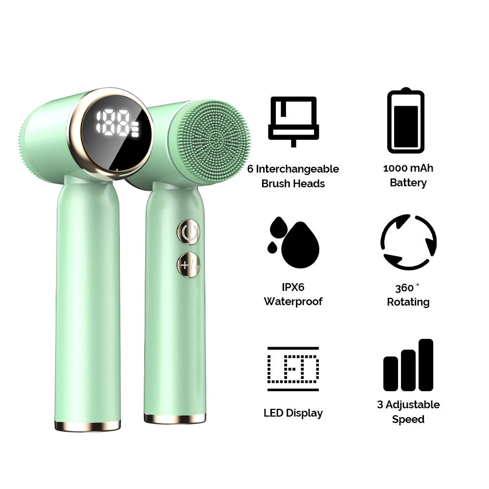6-In-1 Hot And Cold Facial Cleanser Display Cleansing Brush Ultrasonic Facial Cleanser Pore Cleaning Silicone Beauty Instrument - V.I.P Digital Presence