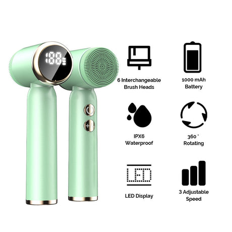 6-In-1 Hot And Cold Facial Cleanser Display Cleansing Brush Ultrasonic Facial Cleanser Pore Cleaning Silicone Beauty Instrument - V.I.P Digital Presence