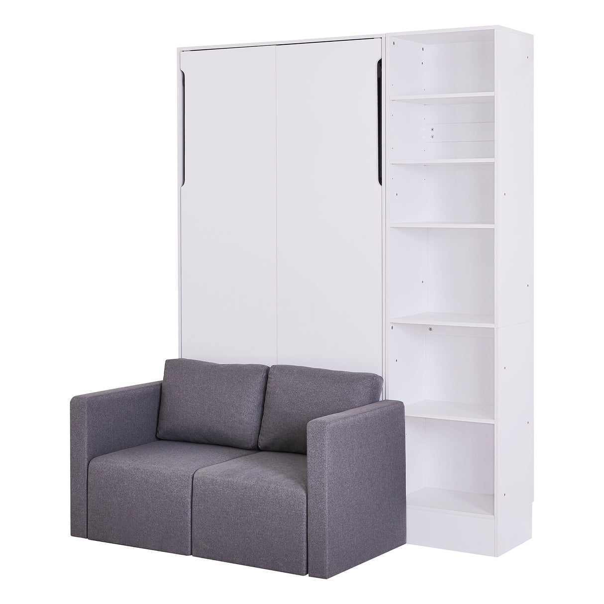 Twin Size Murphy Bed Wall Bed with Sofa,with Shelves,White - V.I.P Digital Presence