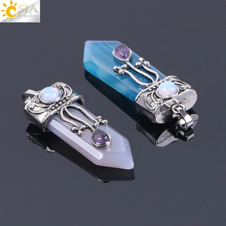 CSJA Vintage Large Natural Stone Sword-Shaped Pendant Jewelry Striped Crystal Agate Tiger Eye Jewelry Pendant Without Chain - V.I.P Digital Presence