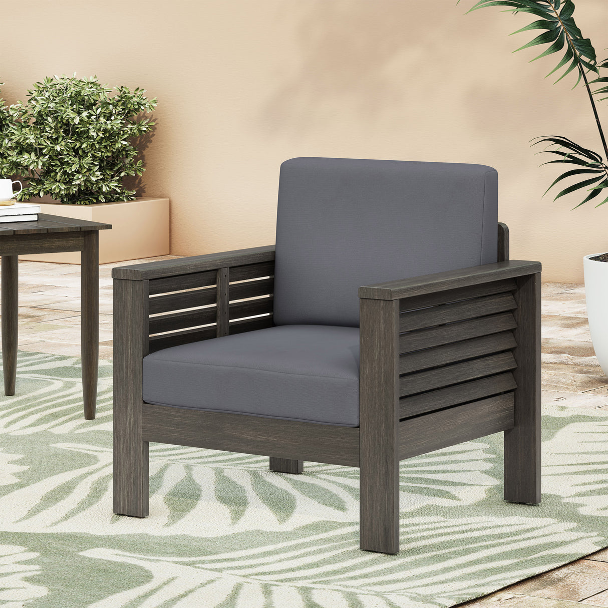 Outdoor Acacia Wood Club Chairs with Cushions, Dark Gray, 27.75"D x 32"W x 27.75"H - V.I.P Digital Presence