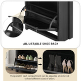 ONTREND with 2 flip drawers, top shoe cabinet with drawers, independent shoe rack with adjustable panel, for hallway use, black - V.I.P Digital Presence