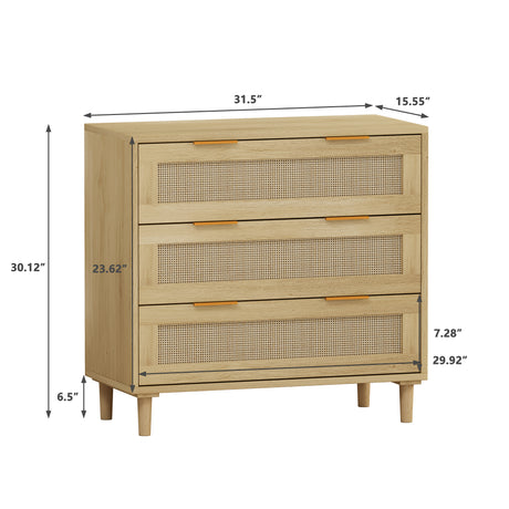 3-Drawers Rattan Storage Cabinet Rattan Drawer (Set of 2),for Bedroom,Living Room,Dining Room,Hallways,Oak - V.I.P Digital Presence