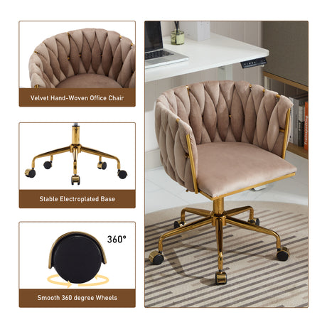 Velvet Vanity Chair with Wheels, Accent Chair Makeup Vanity Chair with Hand Woven Backrest (GRAY) - V.I.P Digital Presence