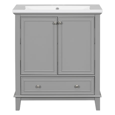 30inchgrey Bathroom Vanity with Sink ComboMulti-functional Bathroom Cabinet with Doors and Drawer Solid Frame and MDF Board - V.I.P Digital Presence