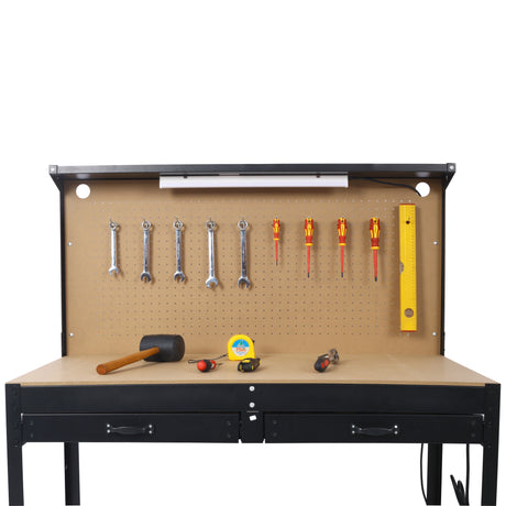 Steel Workbench Tool Storage Work Bench Workshop Tools Table W/Drawer and Peg Board ,4xAC outlets 2xUSB Ports - V.I.P Digital Presence
