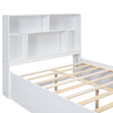 Full Size Platform Bed with Storage Headboard and 2 Drawers, White - V.I.P Digital Presence