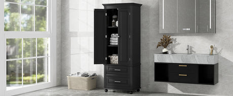 Tall Storage Cabinet with Two Drawers for Bathroom/Office, Black - V.I.P Digital Presence