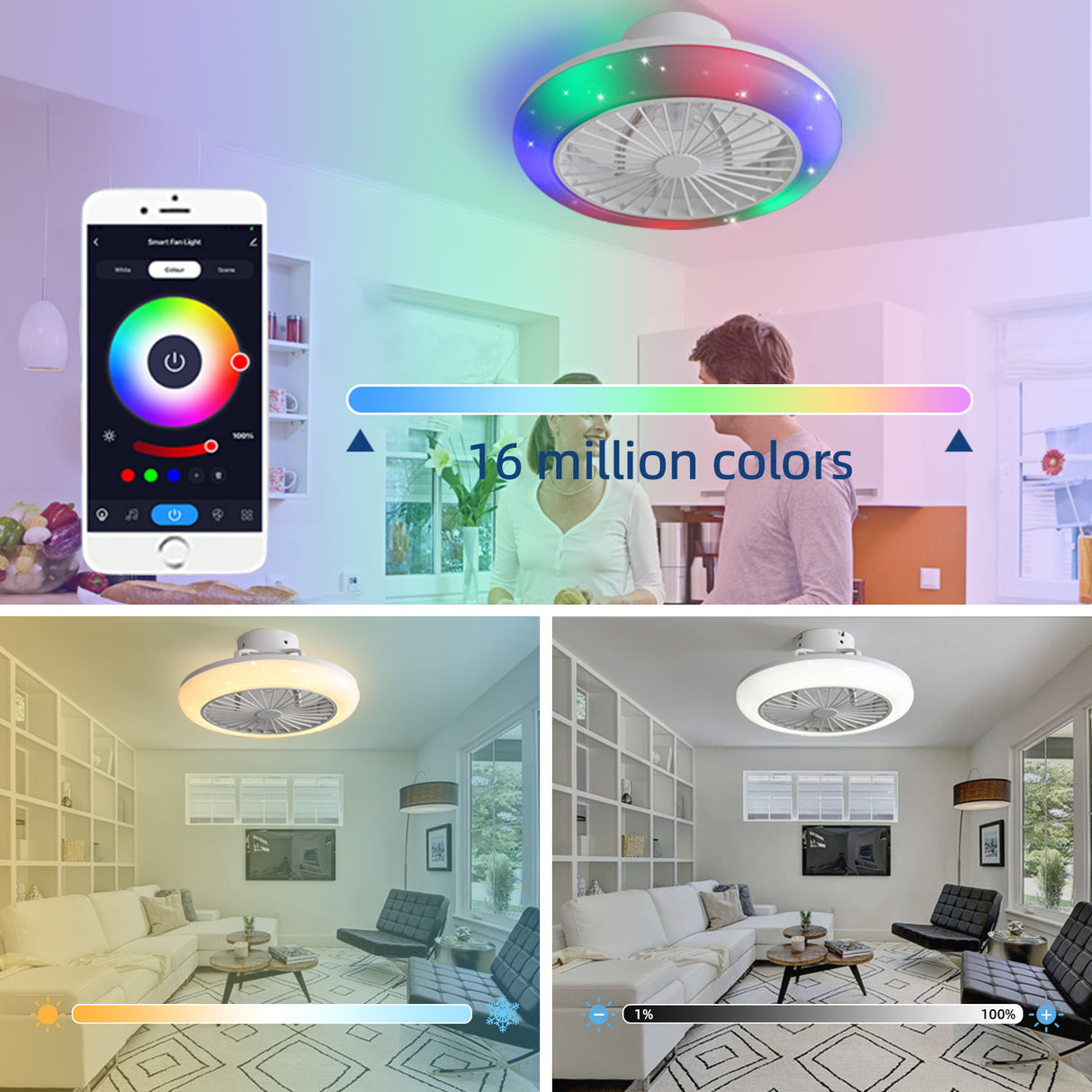 18" Smart LED Bladeless Ceiling Fans Remote with Alexa/Google, Modern Flush Mount RGB Ceiling Fan for Bedroom - V.I.P Digital Presence