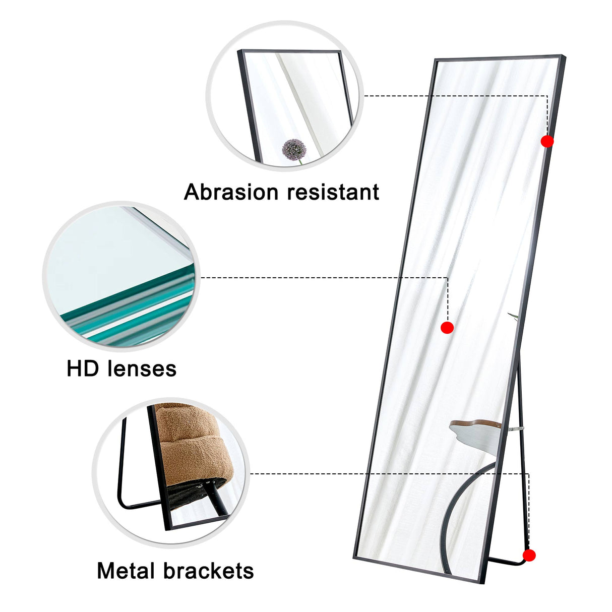 Aluminum alloy metal frame wall mounted full-length mirror black 65 * 23“ - V.I.P Digital Presence