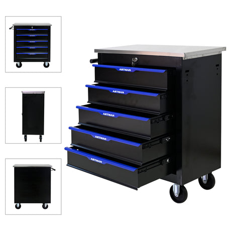 5 DRAWERS MULTIFUNCTIONAL TOOL CART WITH WHEELS-BLACK+BLUE - V.I.P Digital Presence