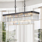 Chandeliers,Rectangular Crystal Chandelier Adjustable,E12 Modern Industrial Crystal Lights (Bulb Not Included) - V.I.P Digital Presence