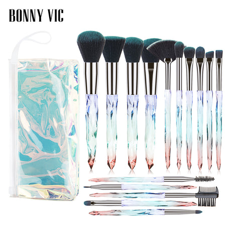 15 pcs Makeup Brushes Diamond Crystal Handle Makeup Tools Foundation Eyeshadow Brush - V.I.P Digital Presence