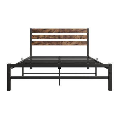 Full Size Platform Bed Frame with Rustic Vintage Wood Headboard Rustic Brown - V.I.P Digital Presence