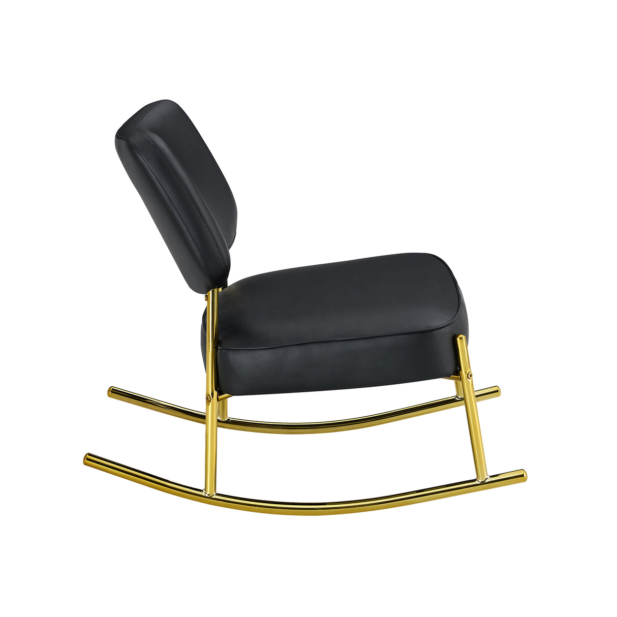 PU material cushioned rocking chair unique rocking chair cushioned seat black backrest rocking chair and gold metal legs