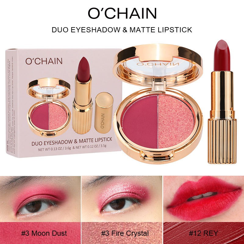 O'CHAIN Pearlescent two-color eyeshadow Matte lipstick does not fade and does not stick to the cup powdery delicate eyeshadow palette - V.I.P Digital Presence
