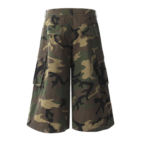 Loose Wide-Leg Camouflage Three-Quarter Pants Men's Summer Work Shorts Pleated Design with Large Pockets - V.I.P Digital Presence