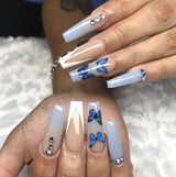 Ins Net Red With The Same Blue Butterfly Point Drill V-Shaped French Style Personality Trend Wearing Manicure Nail Patch - V.I.P Digital Presence