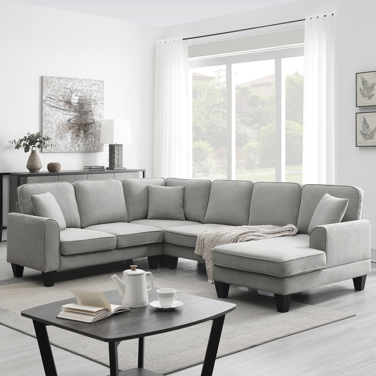 [VIDEO provided] [New] 108*85.5" Modern U Shape Sectional Sofa 7 Seat Fabric Sectional Sofa Set - V.I.P Digital Presence