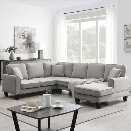 [VIDEO provided] [New] 108*85.5" Modern U Shape Sectional Sofa 7 Seat Fabric Sectional Sofa Set - V.I.P Digital Presence