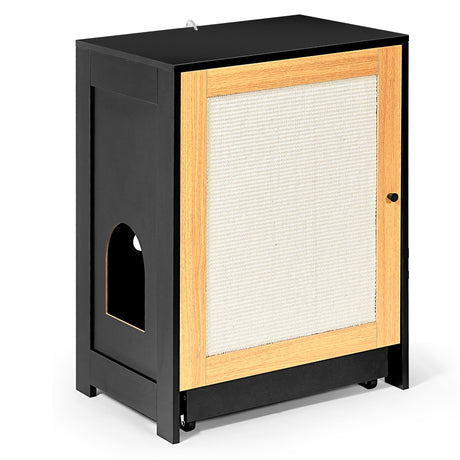 Cat Litter Box Enclosure, Hidden Cat Washroom, Kitty End Table, Litter cabinet with sisal door,Black - V.I.P Digital Presence